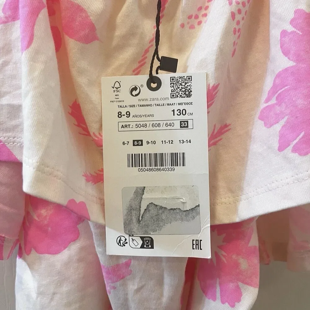 Zara Girls Pink Tropical Ruffle Crop Tank Floral Hawaiian Palm Trees SZ 8-9 NWT